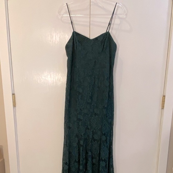 LULU'S Forest Green Spaghetti Strap Vneck Maxi Prom Dress Size Large - Picture 5 of 8